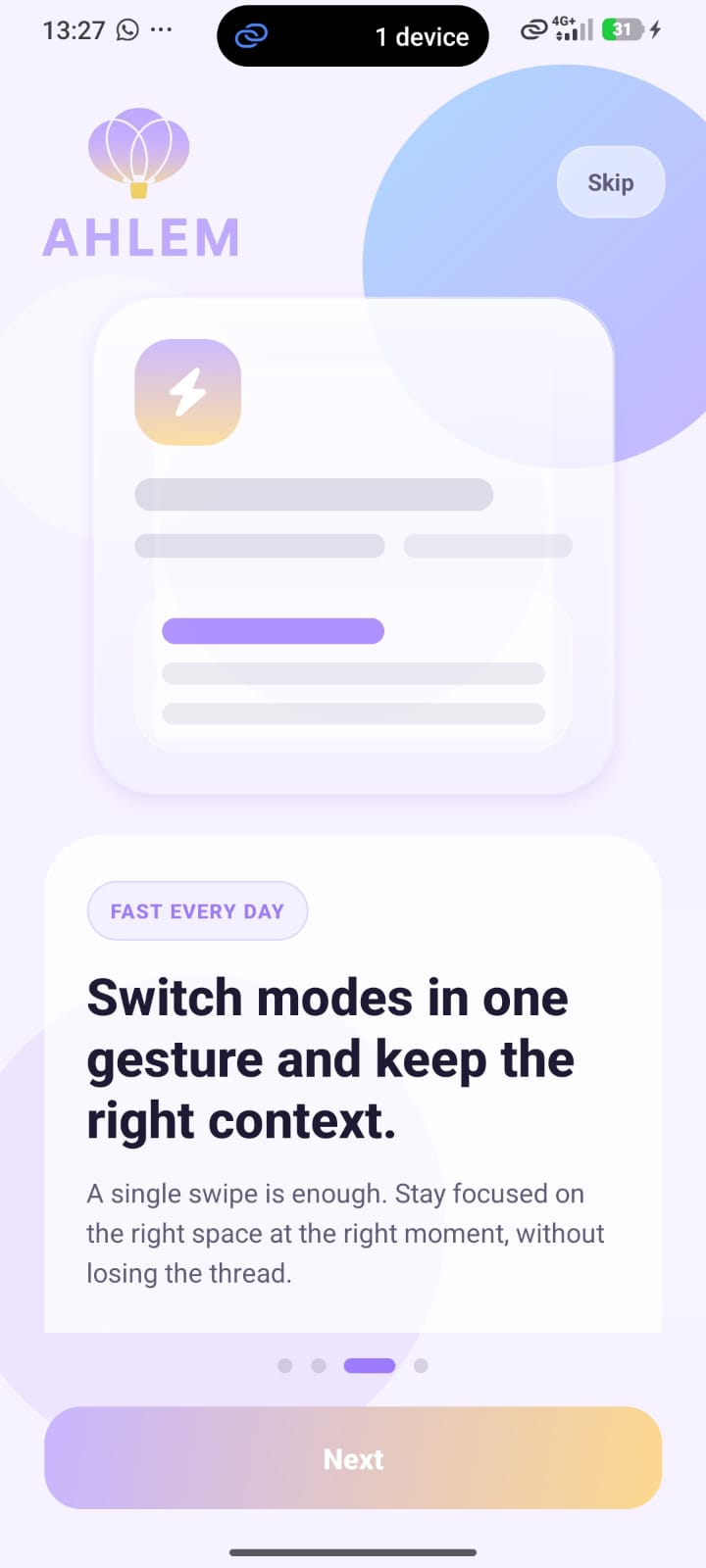 Onboarding Ahlem changement de mode